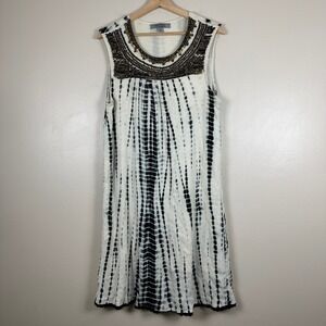 Ruff Hewn Women's Large Dress White Black Tie Dye Beaded‎ Sequin Boho Sleeveless